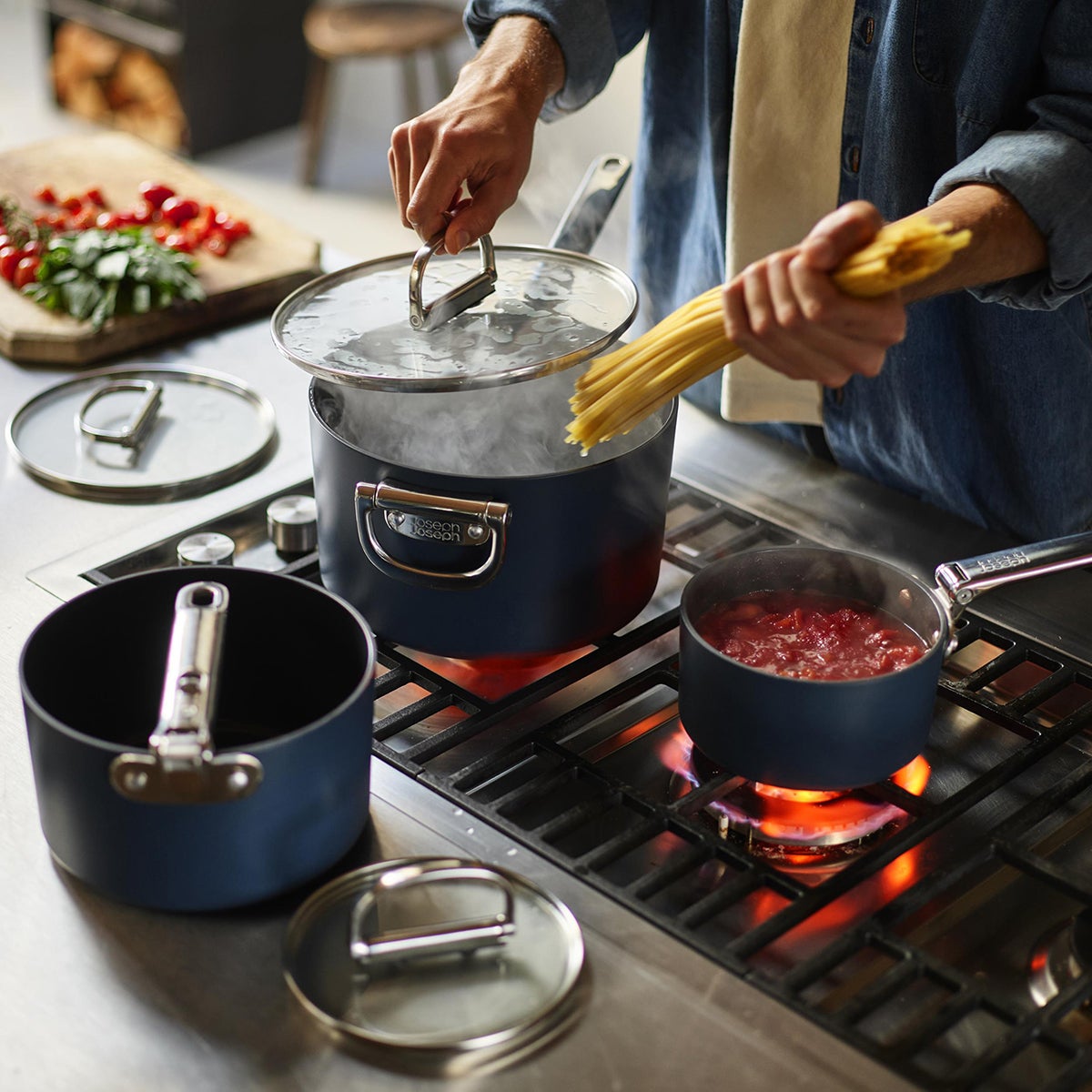 よっぴー2点セットSP45 PK40★ Joseph Joseph Space Ceramic Non-Stick 3-Piece Saucepan Set | The